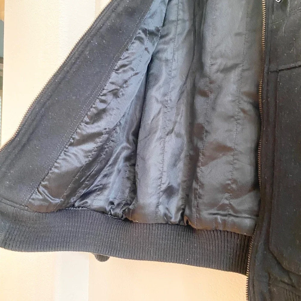 EXPRESS Mens Bomber Jacket‎ Black Wool Blend Zip Front Pockets M Medium